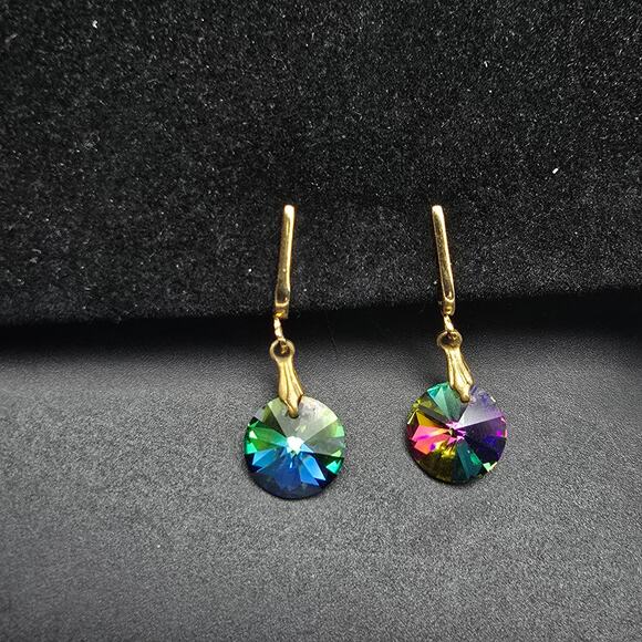 Heliotrope Rivoli Glass Clip Screw Back Earrings Vintage Costume Jewelry - Picture 6 of 9